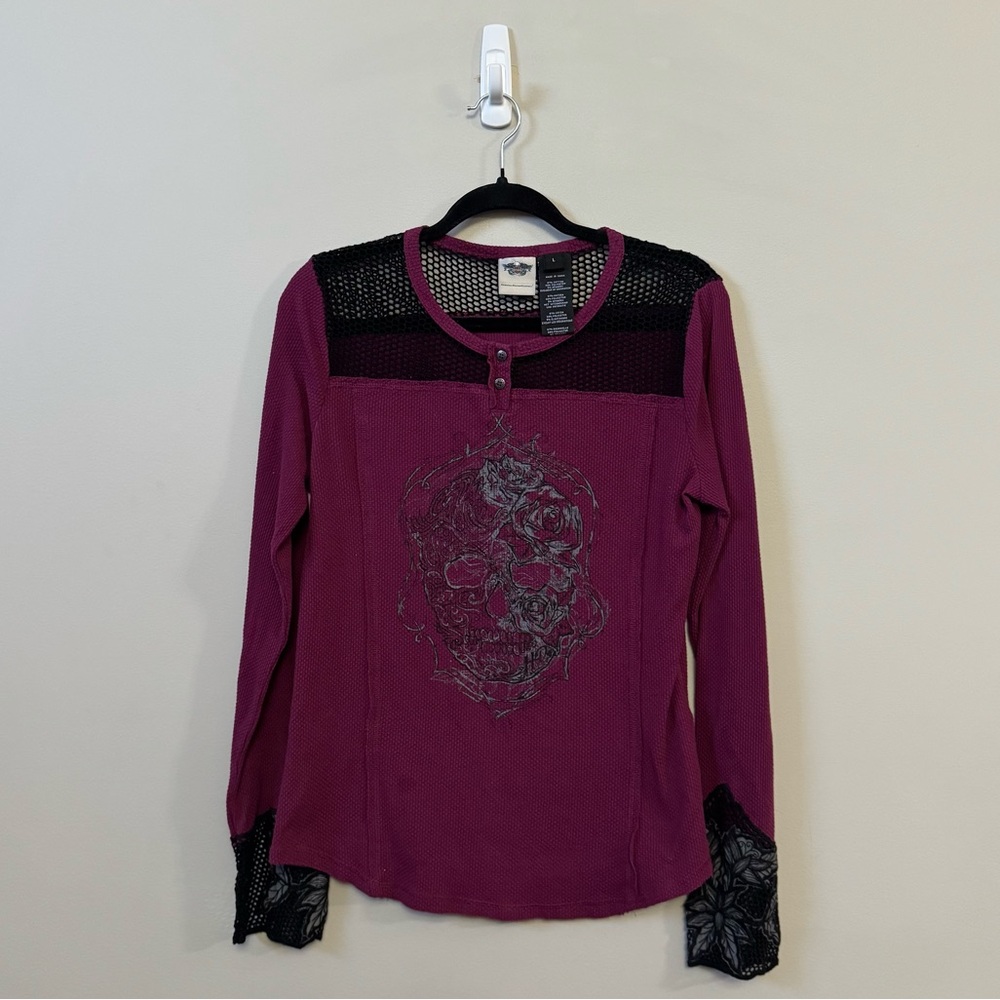 Harley Davidson Fuchsia thermal long sleeve skull top